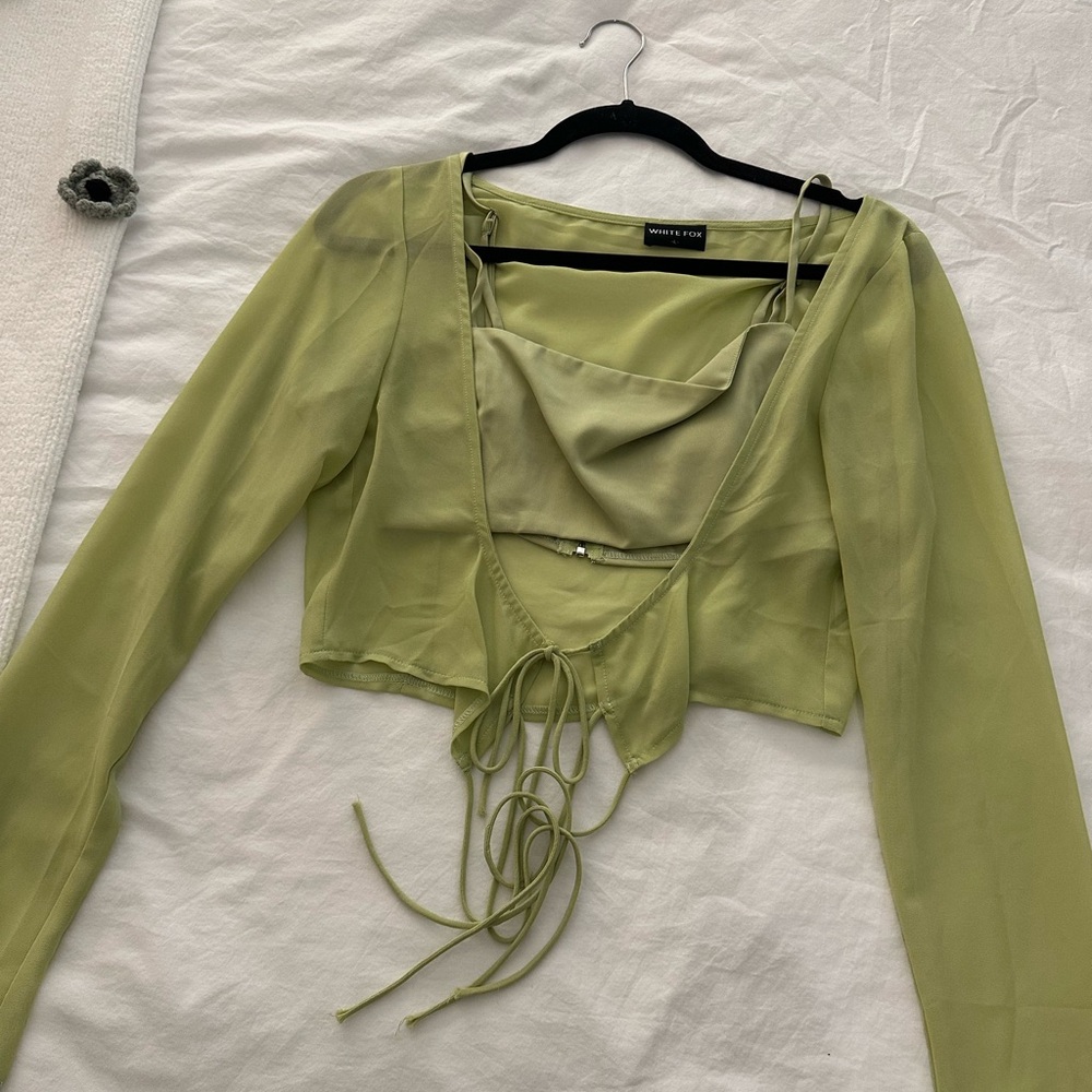 White Fox Boutique Sage Long Sleeve Crop Top